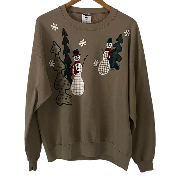 JERZEES Nublend Vintage Frabjous Snowman Christmas Sweatshirt Size Large - Picture 1 of 9